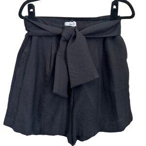 Mango Tie-Front Dress Shorts, Women’s M, Black Linen-Look